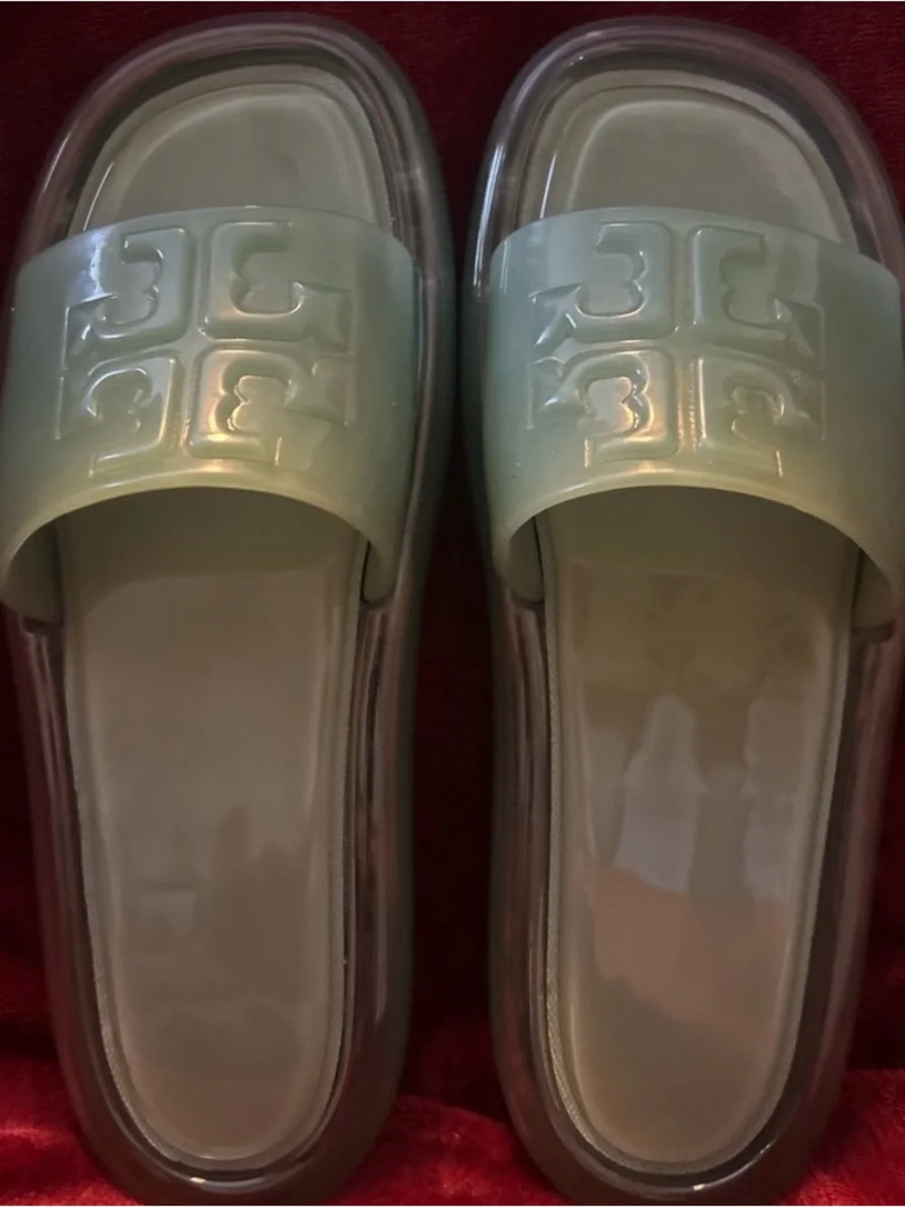 Tory Burch Mint Green Jelly Slide Sandals